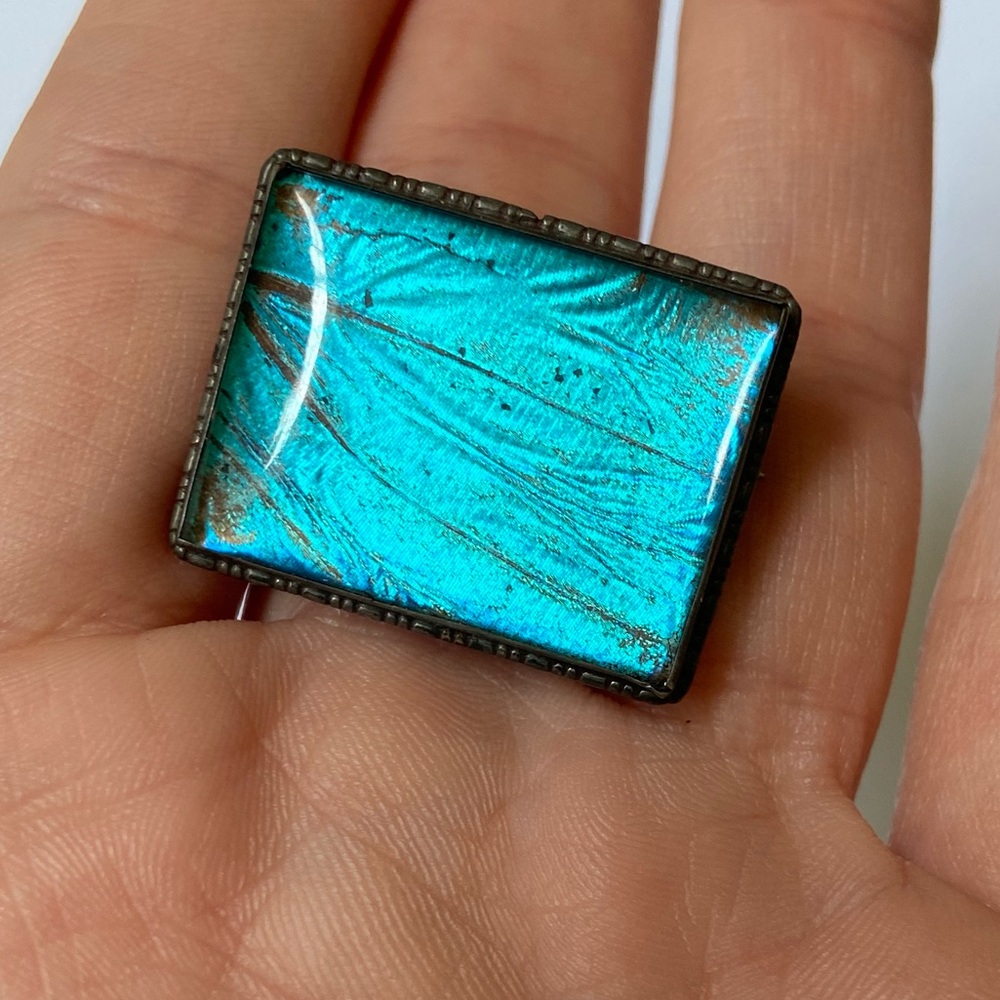 Antique Sterling Morpho Butterfly Wing Brooch Pin